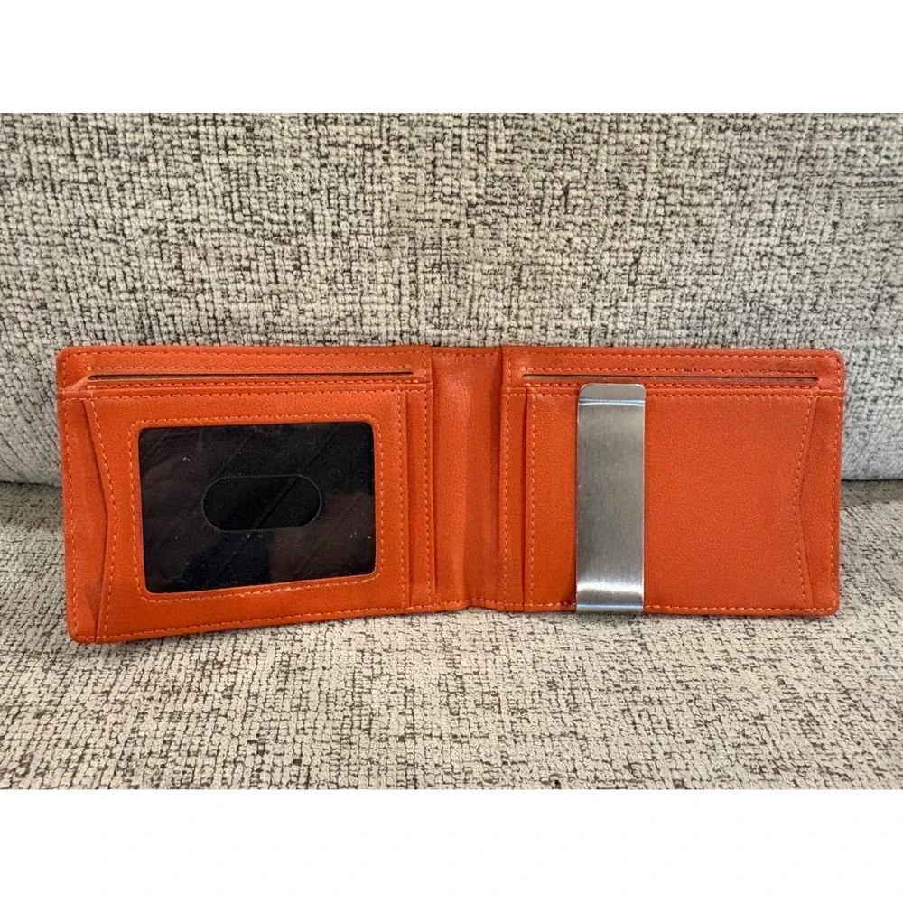 Runbox Mens Bifold Wallet Carbon Fiber Black Orange Money Clip ID Window